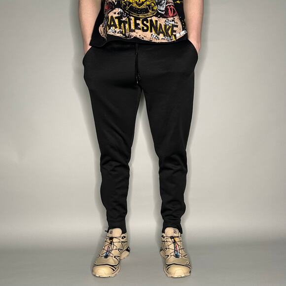 Adidas Sweatpants Black Polyester Joggers Subtle Logo Soccer Style Slim Fit - Picture 2 of 4